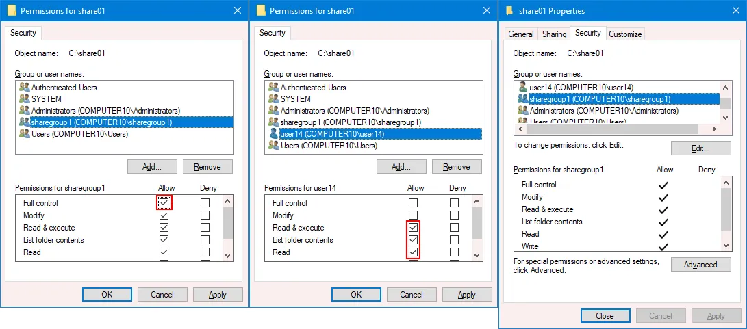 NTFS permissions are set