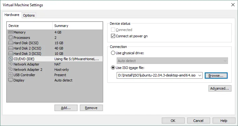 Selecting the ISO file which must be inserted into a virtual optical drive