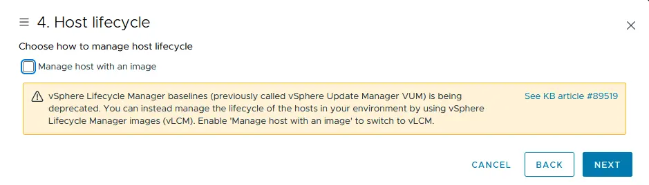 Choosing host lifecycle options