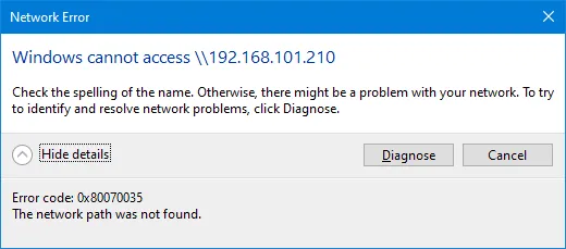 0x80070035 - The network path was not found