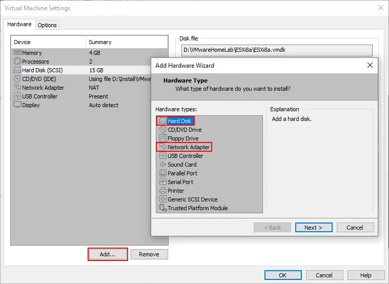 Adding a new virtual disk to the VM