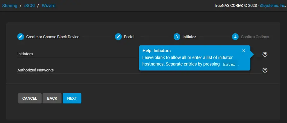 iSCSI initiator options in TrueNAS Core