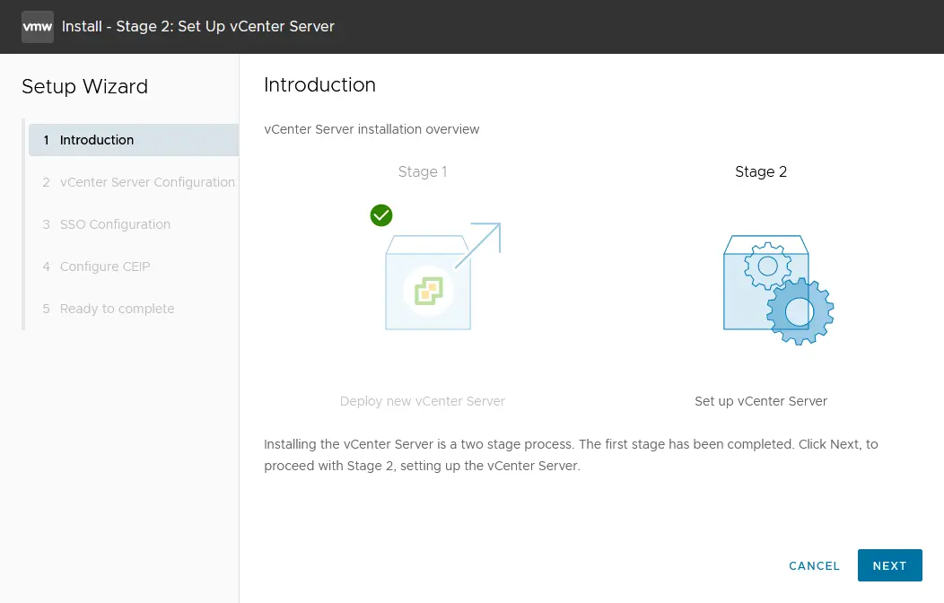 Starting Stage 1 of vCenter setup
