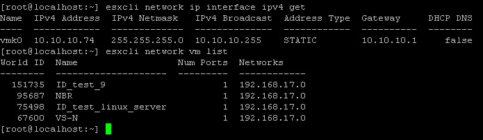Checking the network information for VMs