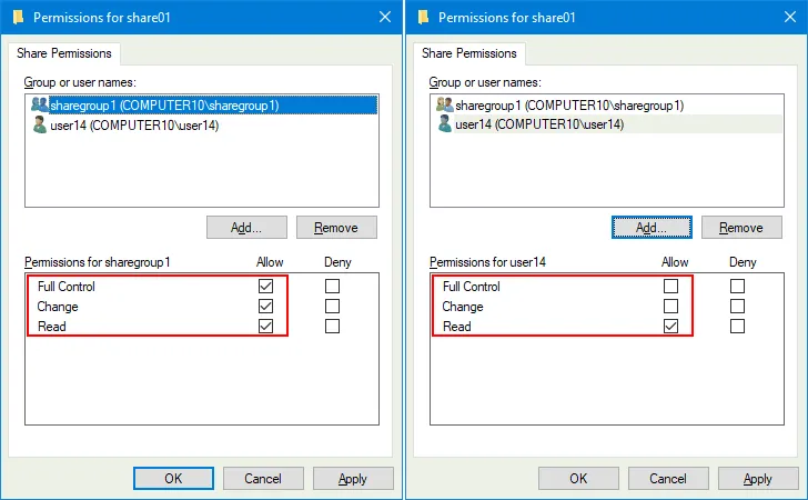 Settings SMB permissions