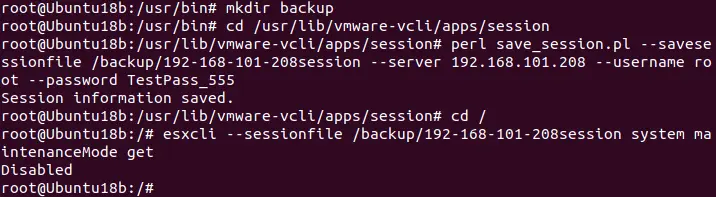 Running commands in vSphere CLI by using a session file
