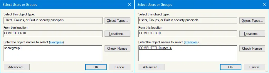 Selecting users and groups