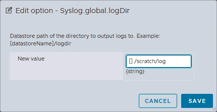 Changing ESXi log file location in VMware Host Client