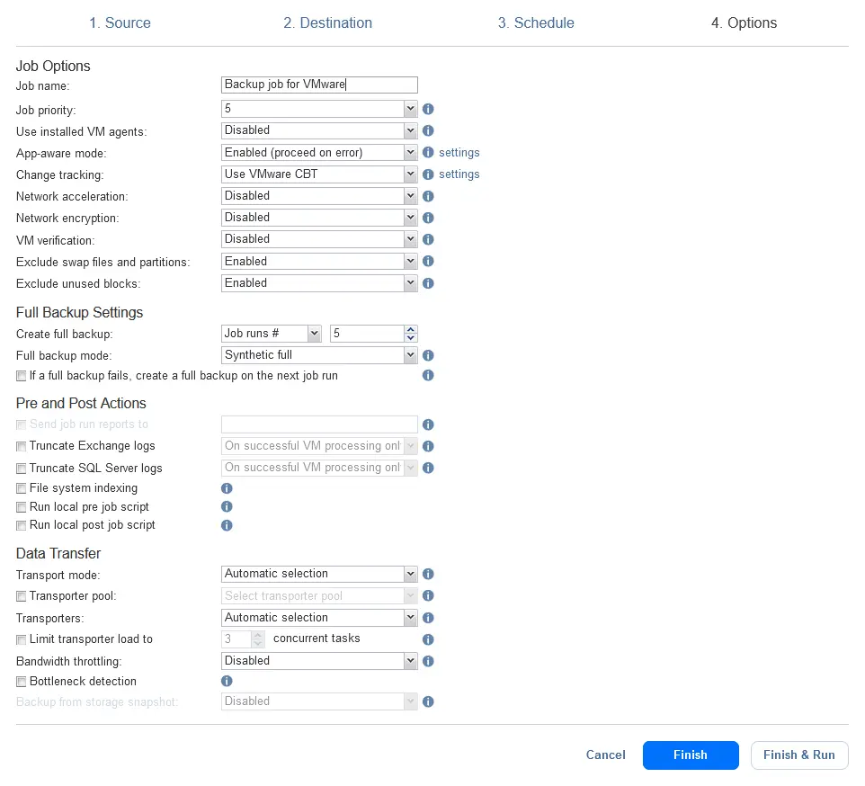 Configuring backup job options