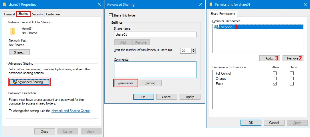 Setting SMB sharing permissions