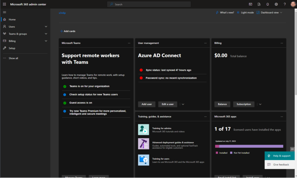 The Microsoft 365 Admin Center (previously Office 365 portal)