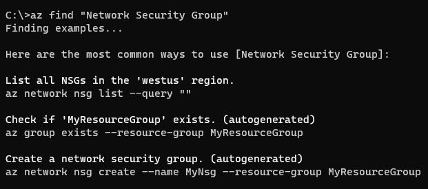 The Azure find command provides suggestions based on Azure documentation and usage patterns.