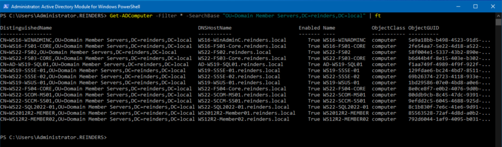 Using -Searchbase to find computers in a specific OU or container