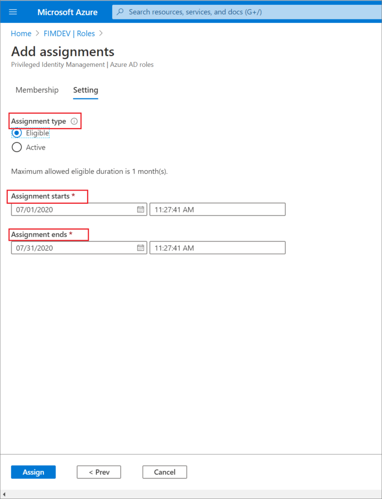 Privileged Identity Management with Azure AD Premium P2 lets you create new role assignments for a specific time