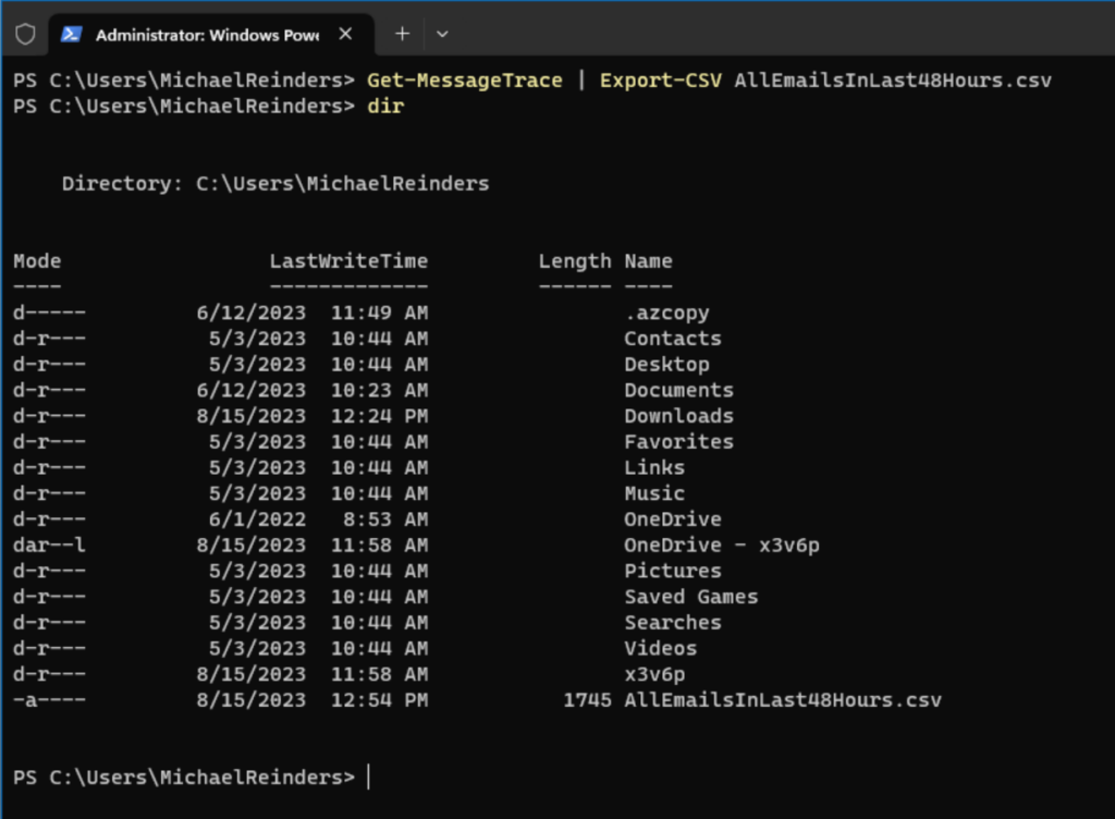 Exporting the output of a Get-MessageTrace command to a CSV file