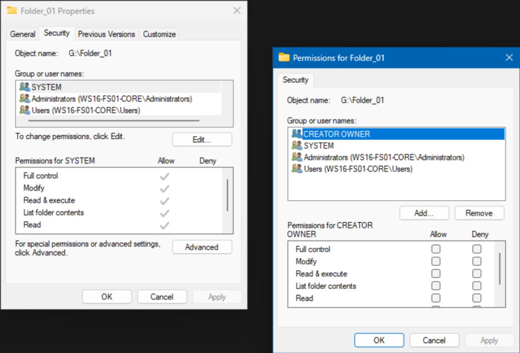 Editing NTFS permissions
