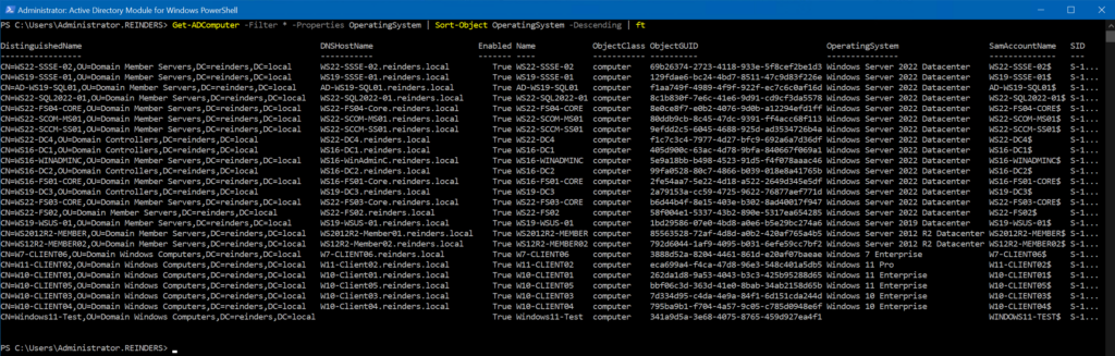Here we are sorting by the operating system of each computer as reported in Active Directory