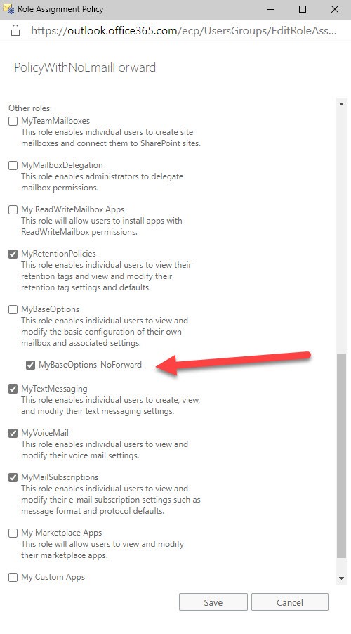 OWA RBAC Policy