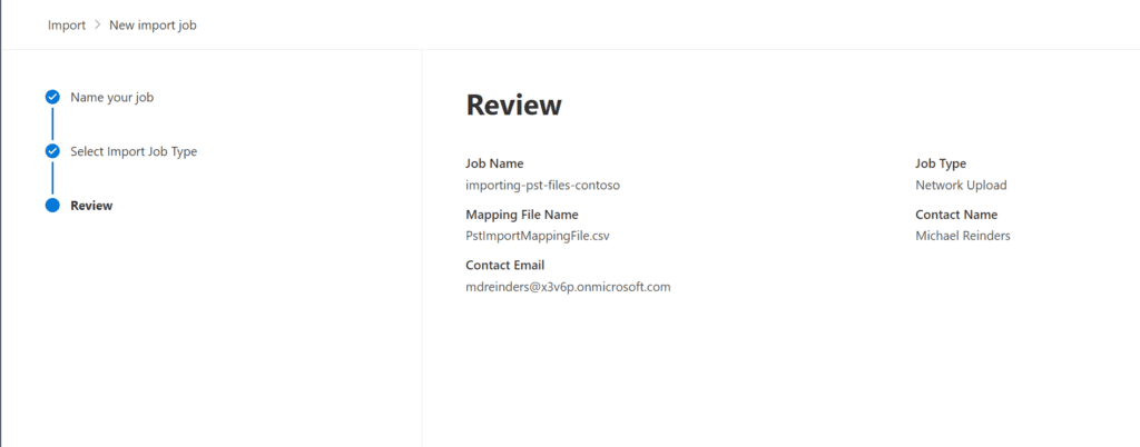 The Review screen for our import