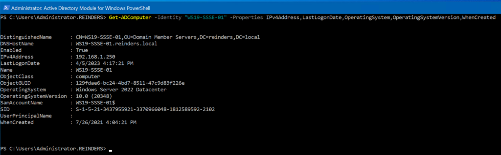 We can use the Get-AdComputer -Properties parameter to output non-default attributes for our computers