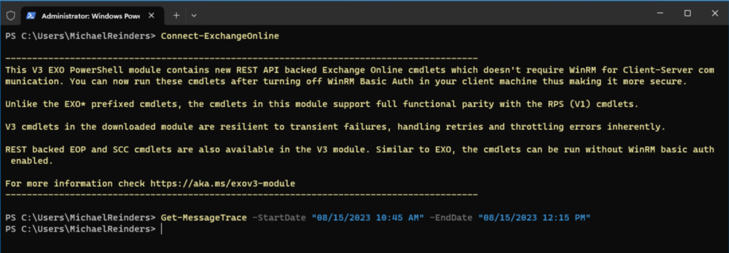 Using the Get-MessageTrace cmdlet to trace email message flow