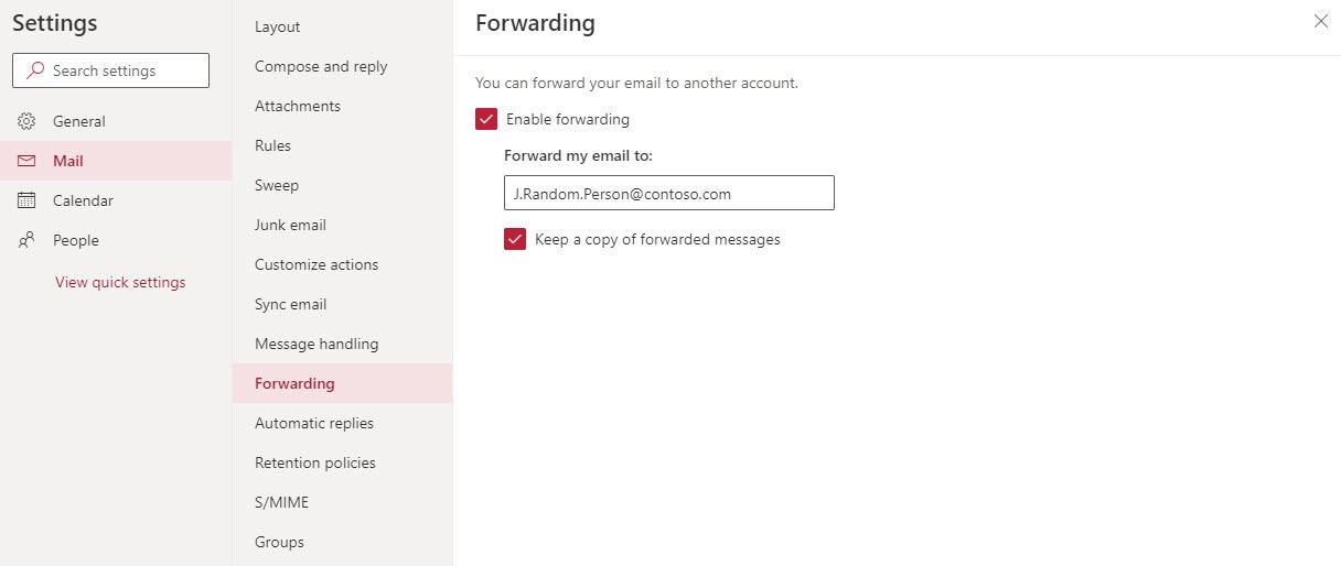 Forwarding Option OWA