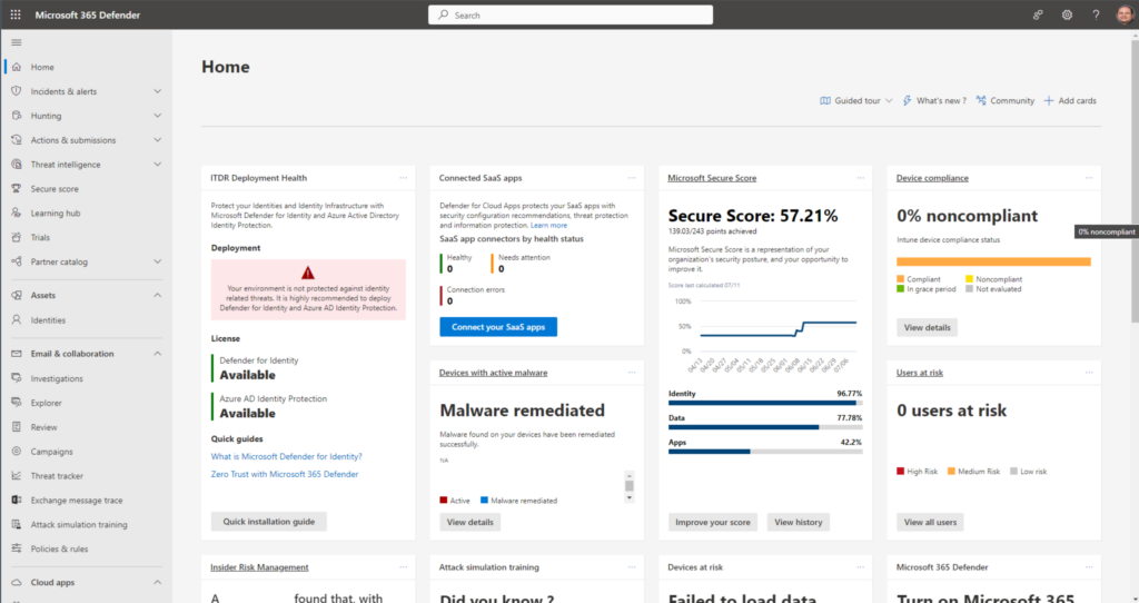 The Microsoft 365 Defender Admin Center