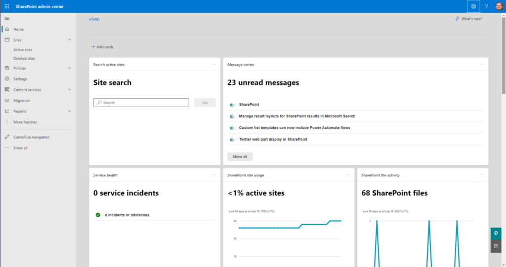 The SharePoint Admin Center