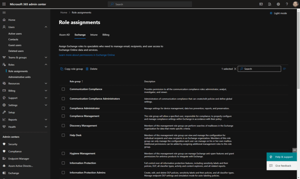 Modifying role assignments in Exchange Online