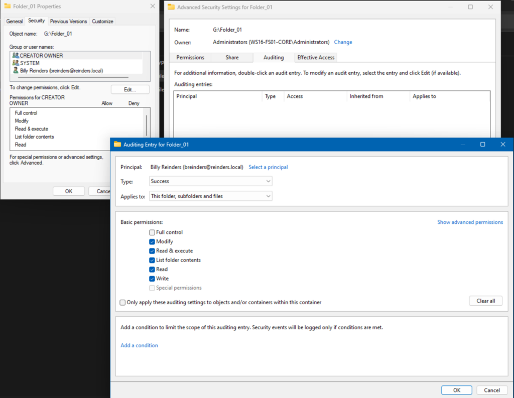 Using Auditing with NTFS permissions