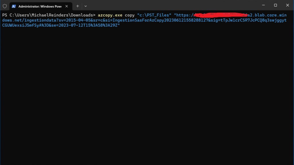 Running the AzCopy command