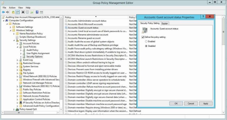 Disable guest account