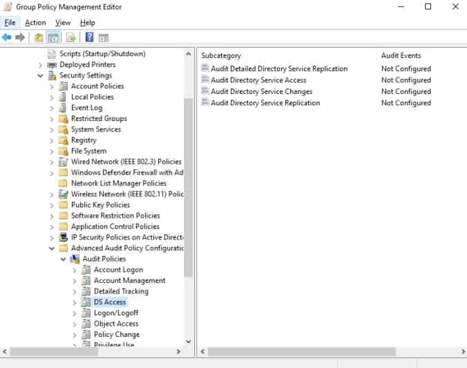 Configuring Audit security policies