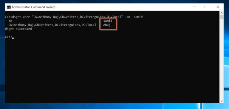 Get a User's AD sAMAccountName with cmd