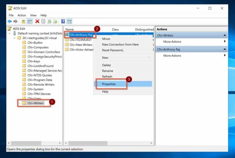 Open a user's Properties from ADSI Edit 1