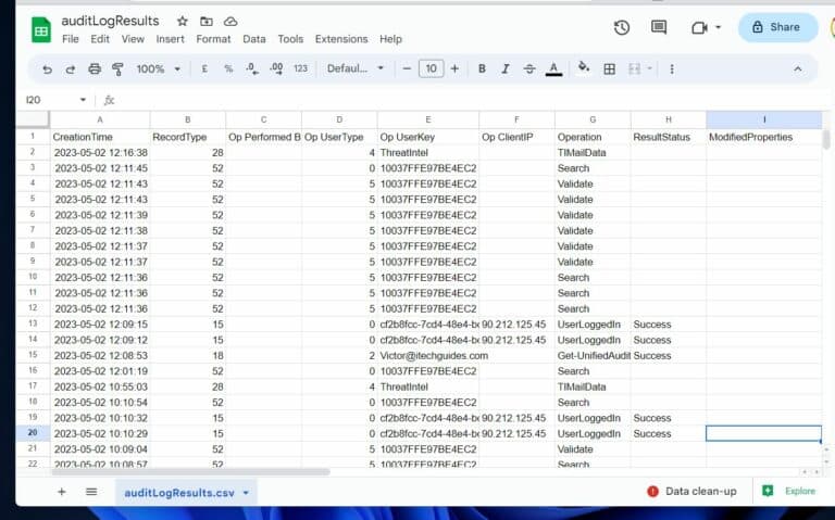 M365 audit log in CSV