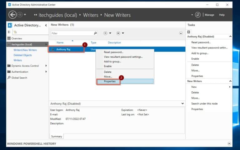 Open a user's Properties from Active Directory Administrative Center