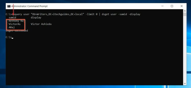 Find the sAMAccountNames for all users in an Active Directory OU