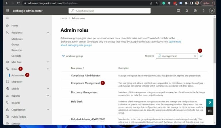 Open the Exchange Online admin center via admin.exchange.microsoft.com