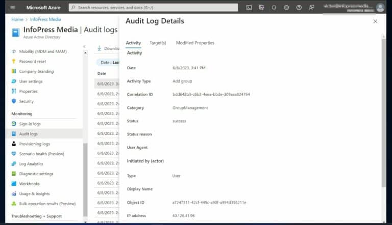 Azure AD sign in logs details