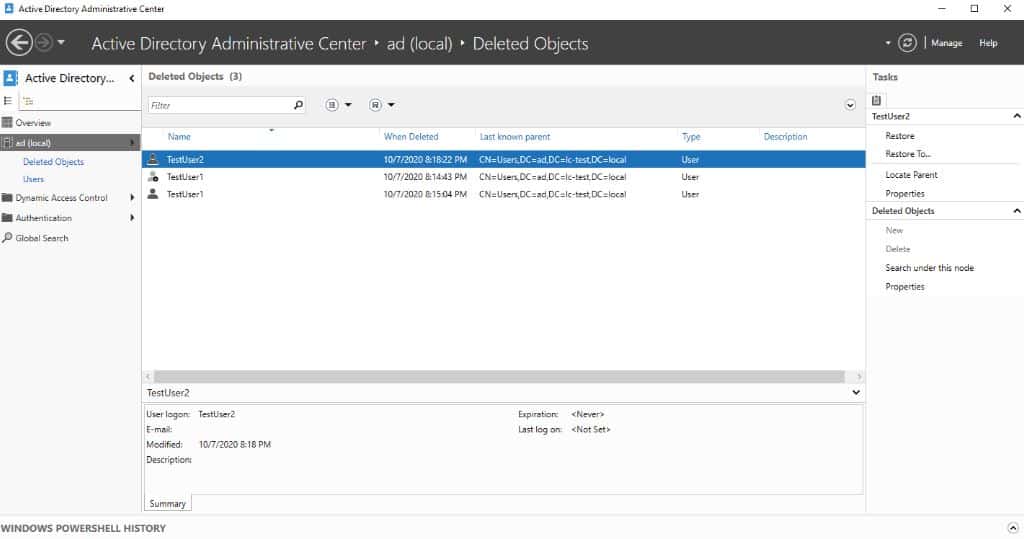 Create Active Directory Security Reports with PowerShell ad recycle bin example