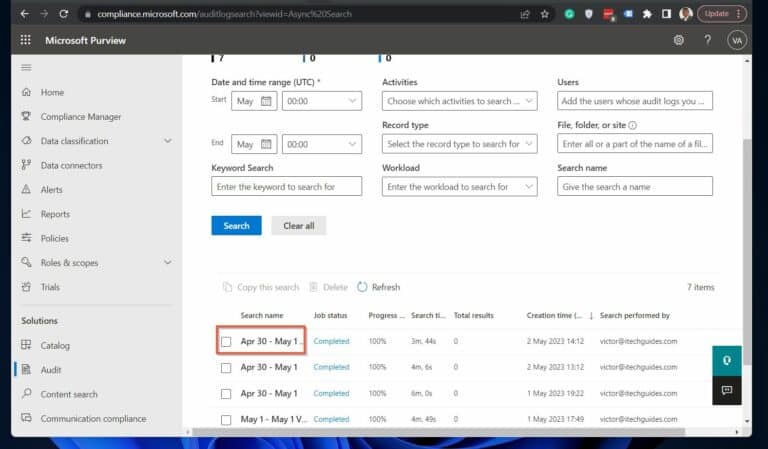 Step 2 View and Export the Office 365 Audit Activity Logs from the Compliant Portal