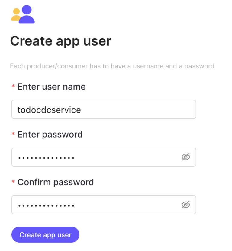 Create a user named todocdcservice with the same value for the password.