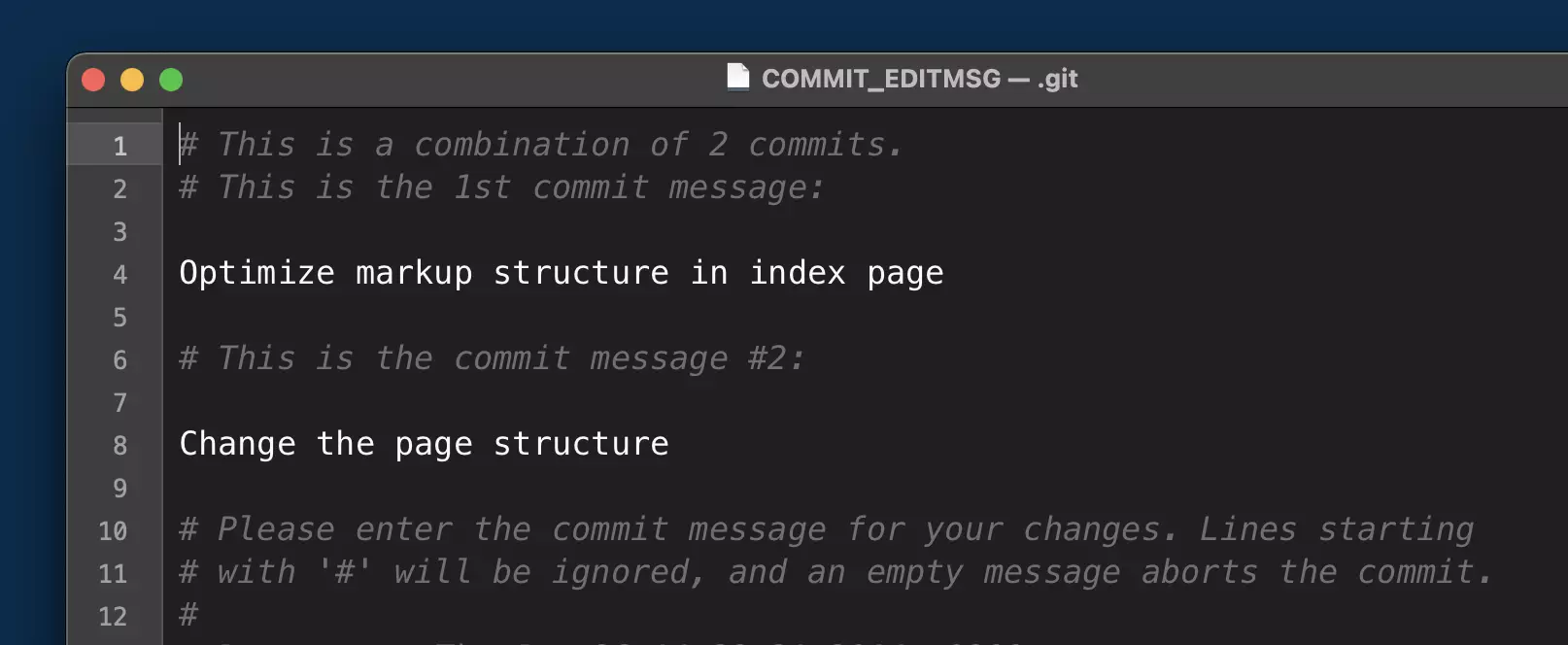 We can now provide a commit message for the new commit
