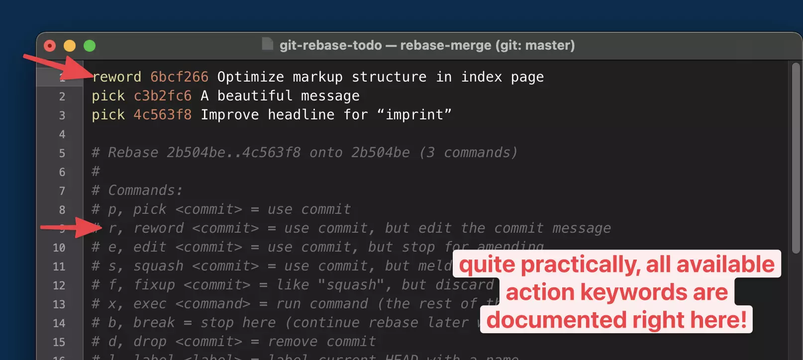 Marking up the commit we want to change