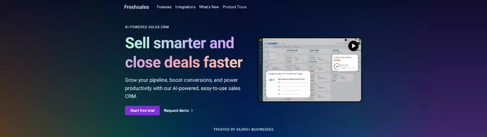 A screenshot of the Freshworks home page