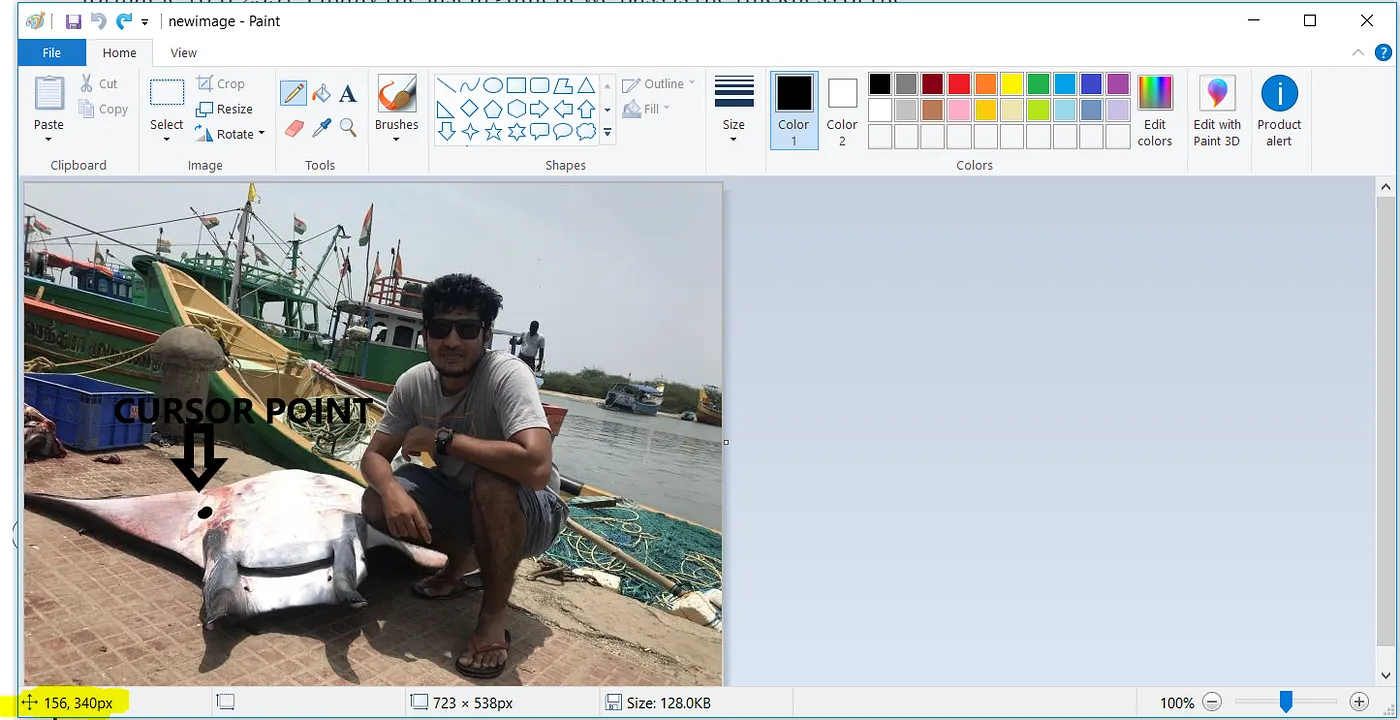 Fig 2.7 MSPaint to find the co-ordinates of the masking region.