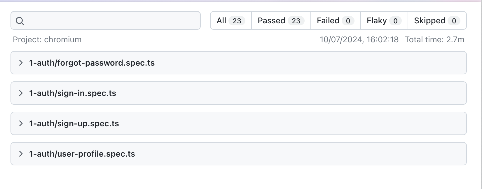 Playwright test results: 2.7 seconds