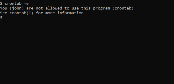 Cron job addition denied for user John.