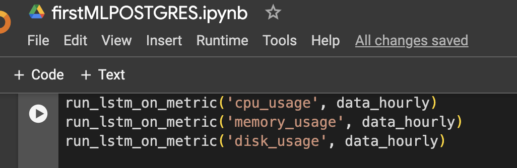 Running the model for CPU, memory and storage